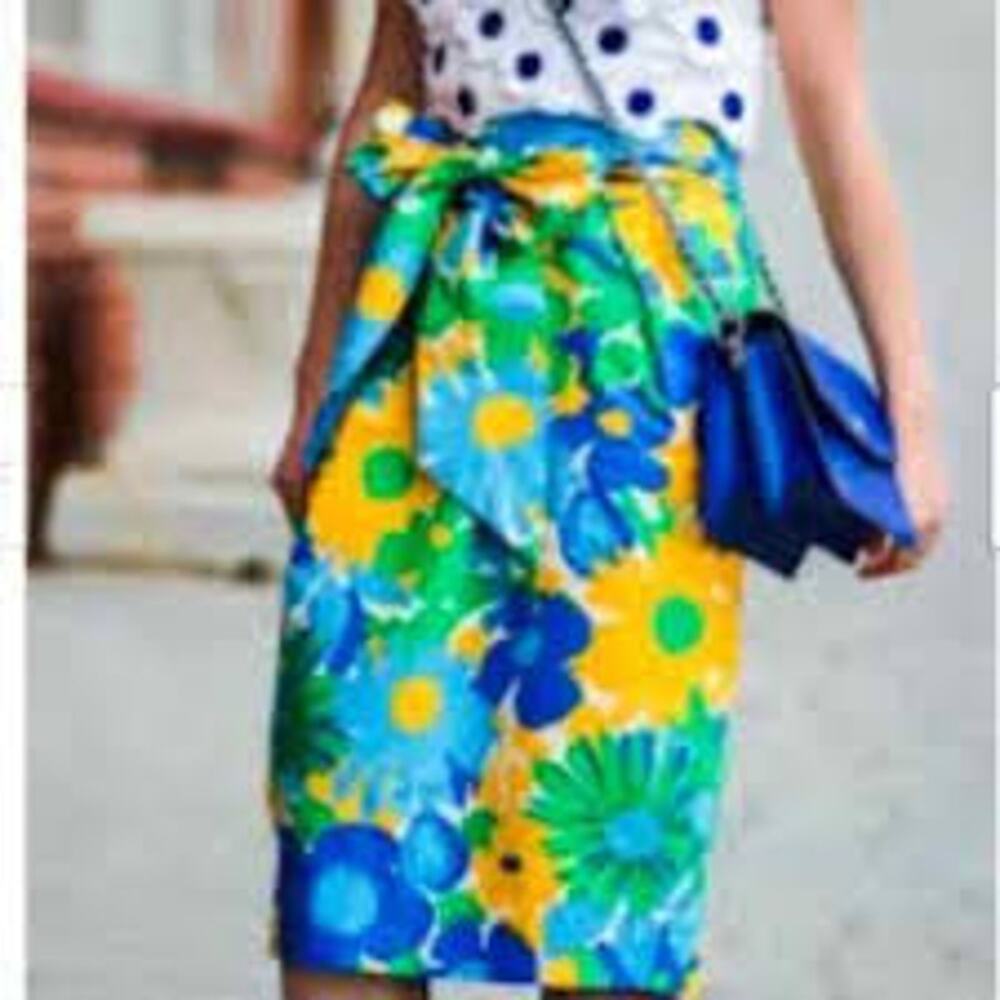 J.Crew "Morning Floral" Puckered Tie-Waist Pencil Skirt, 100% Cotton, New Sz 000